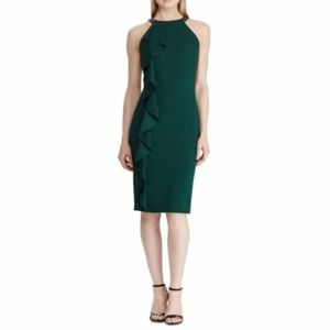 Ralph Lauren midi dress with ruffled side. Dark green. Size 18. New with tags